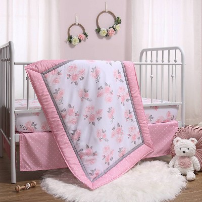 The Peanutshell Pink Floral Crib Bedding Set - 3pc