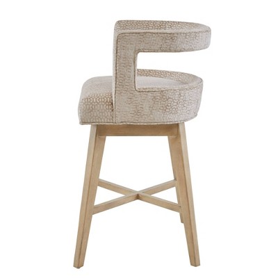 Glenwood Cream Swivel Counter Stool with Wood Legs and Metal Kickplate