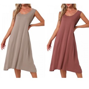 INSPIRE CHIC Women's 2 Pcs Cotton Sleeveless U-Neck Wide Strap Chemise Slip Long Nightgown - 1 of 4