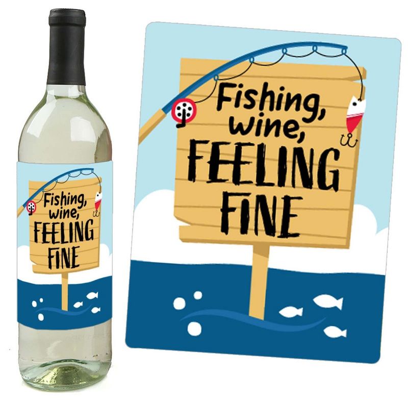 Big Dot of Happiness Let's Go Fishing - Fish Themed Birthday Party or Baby Shower Decorations for Women & Men - Wine Bottle Label Stickers - Set of 4, 2 of 9