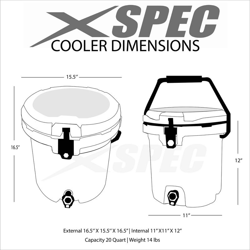 Xspec 5 Gal Rotomolded Beverage Cooler Jug Dispenser Outdoor Ice Bucket, Green, 3 of 8