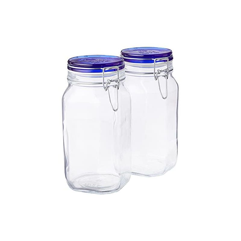 Bormioli Rocco Fido Square Jar with Blue Lid, 1.50 Liter (Pack of 2), 1 of 7
