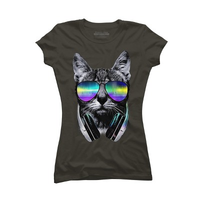Junior's Design By Humans Music Lover Cat By clingcling T-Shirt