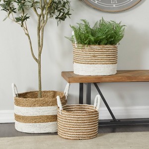 Set of 3 Seagrass Storage Baskets Brown/White - Olivia & May - 1 of 4