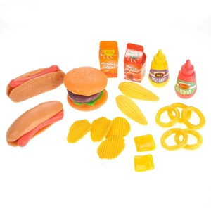 JuzToys 30pcs Pretend Fast Food Toys for Kids – Play Food Cooking Set, Burger, Hotdog, and Chips for Pretend Kitchen Toys - 1 of 4