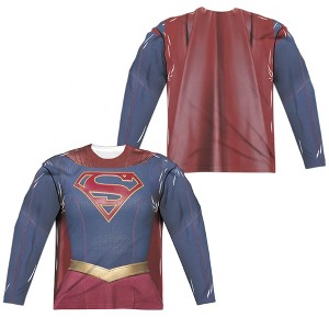 Men's Supergirl Supergirl Uniform (Front Back Print) Long Sleeve Costume T-Shirt - 1 of 4