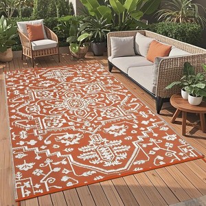 coucheta Multi-size Waterproof Outdoor Medallion Patio Rug, Reversible Plastic Straw Vintage Camping Carpet, for Patio, Deck, Backyard, Balcony - 1 of 4