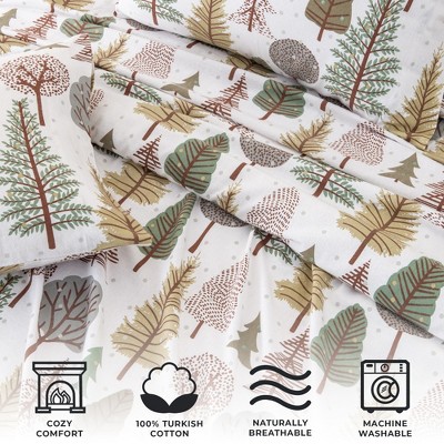 California King Gray Cotton Flannel Sheet Set with Forest Print