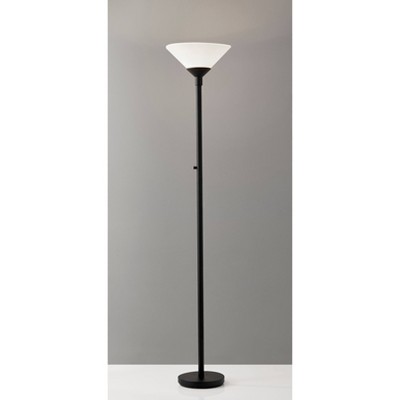 Aries Black Metal Torchiere Floor Lamp with Frosted Shade