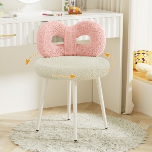 Vanity Chair with Back, Makeup Chair, Swivel Design,No Wheels,Small Upholstered Vanity Chair for Girls with Cute Bow Backrestst for Bedroom - 1 of 4