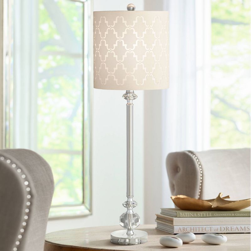 Vienna Full Spectrum Samantha Modern Buffet Table Lamp 32" Tall Clear Crystal Column Light Gray Fabric Shade for Bedroom Living Room Bedside Office, 3 of 11