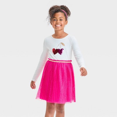 Girls' Long Sleeve 'Cherry Heart' Tulle Valentine's Day Dress - Cat & Jack™ Cream