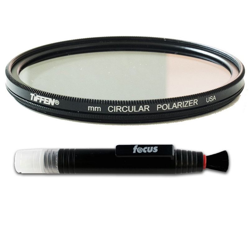 Tiffen 49mm Circular Polarizer Polarizing Lens Filter and Lens Cleaning Brush Kit, 1 of 3