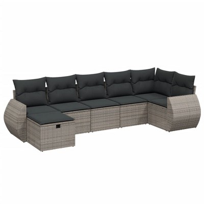 vidaXL Garden Sofa Set Grey Poly Rattan with Steel Frame Medium to Large