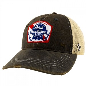 Adult Pabst Blue Ribbon Brown Retro Brand Distressed PBR Trucker Hat - 1 of 4