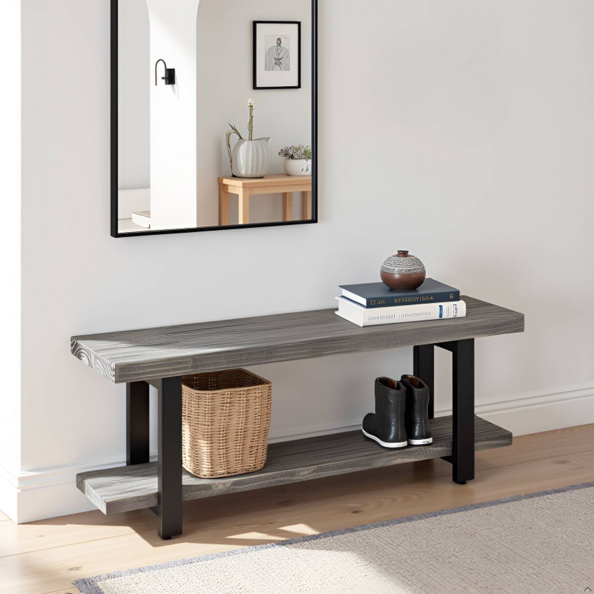 Pomona Metal and Wood Bench Slate Gray - Alaterre Furniture - thumbnail 6