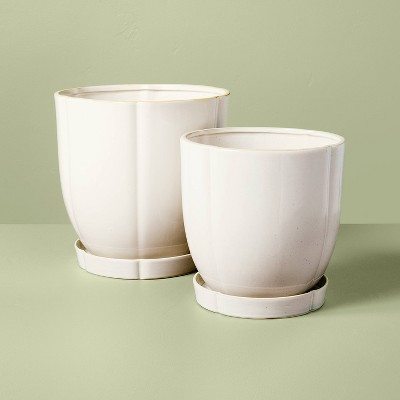 Stoneware Indoor/Outdoor Planter Pot with Saucer - Hearth &amp; Hand with Magnolia