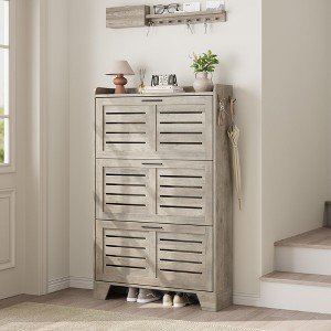 Shoe Storage Cabinet with 3 Flip Drawers, Freestanding Shoe Organizer Storage for Entryway with 2 Side Hooks,Hidden Slim Narrow Shoe Rack Cabinet - 1 of 4