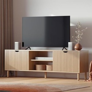 Stead Contemporary Fluted Tv Stand Media Console 70 Inch Entertainment Center With Storage Light Oak Console Table Target