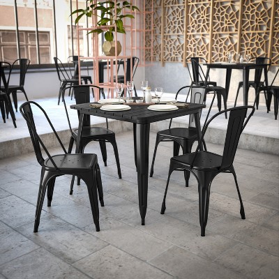 Black Poly Resin and Steel Indoor/Outdoor Dining Table, 31.5" Square