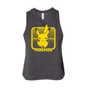 Women's Pokémon Pikachu Retro Gamer Graphic Racerback Tank - Heather Charcoal - Medium - 1 of 3