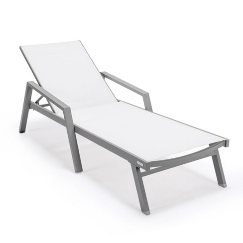 Leisuremod Marlin Patio Chaise Lounge Chair With Armrests In Grey ...