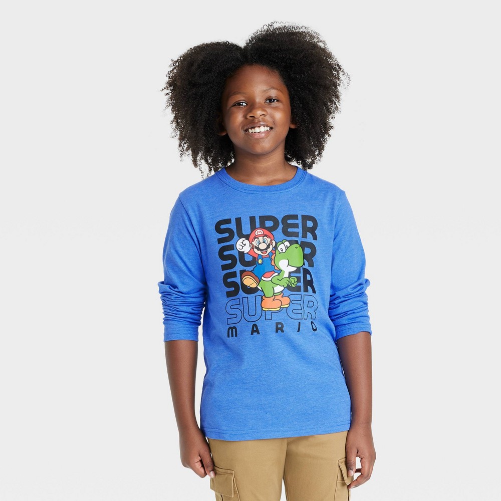 Boys' Super Mario Yoshi Long Sleeve Graphic T-Shirt - Blue M