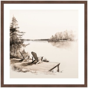 Kate and Laurel Abstract Sketch Of Adirondack Chairs On A Dock by The Creative Bunch Studio Framed Wall Art Print, 34 x 34, Florence Medium Brown - 1 of 4