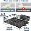 Angel Sar Adjustable 2-in-1 Dish Drying Rack & Under Sink Organizer Set, Stainless Steel Dish Rack with Pull-Out Cabinet Shelf, Black - 3 of 4