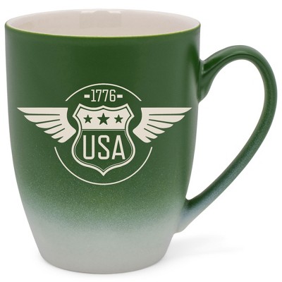 100 North United States of America 10 Ounce Green and White Two Toned Ombre, Comfortably Fits Your Hands, Ceramic Tea Coffee Cup Mug, USA 1776