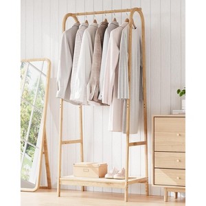Wood Clothes Rack, Clothing Rack with Storage Shelf, Garment Rack for Hanging Clothes, Coats, Skirts, Shoes, Plants, Freestanding Clothes Rack - 1 of 4