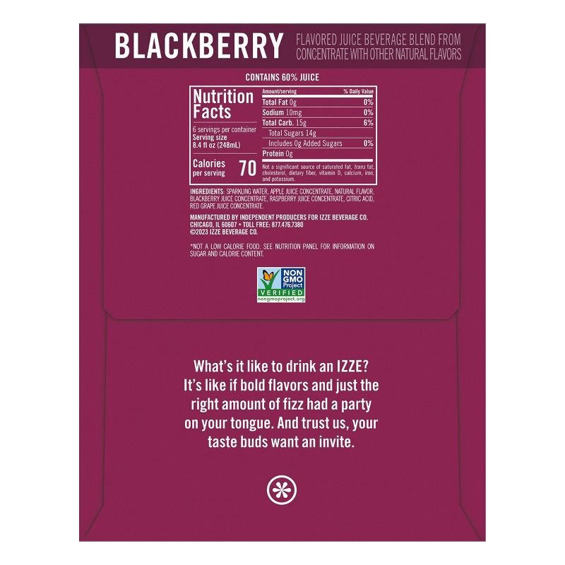 IZZE Blackberry Sparkling Juice - 6pk/8.4 fl oz Cans, 4 of 5