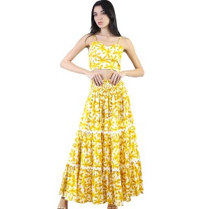 Artyska Women's 2-Piece Floral Print Smocked Crop Top Tiered Front Slit Maxi Boho Skirt Set - 1 of 4