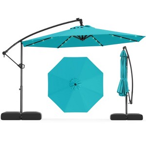 Costway 10 FT Solar Offset Hanging Umbrella Patio Cantilever Umbrella with 32 LED Lights Brown/Turquoise/Beige/Gray/Red - 1 of 4