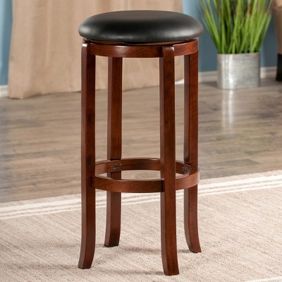 Elegant Transitional 30" Swivel Bar Stool in Walnut & Black Leather