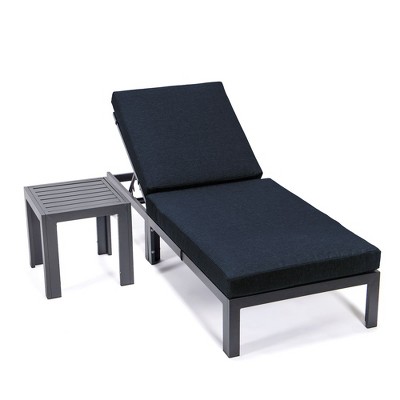 Chelsea Black Aluminum Outdoor Chaise Lounge Chair with Side Table