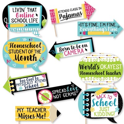 Big Dot of Happiness Funny Distance Learning - Back to School Classroom Decorations Photo Booth Props Kit - 10 Piece