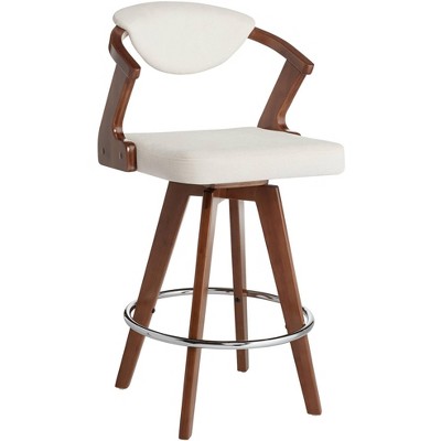 55 Downing Street Rossa 26" High Beige and Walnut Swivel Counter Stool