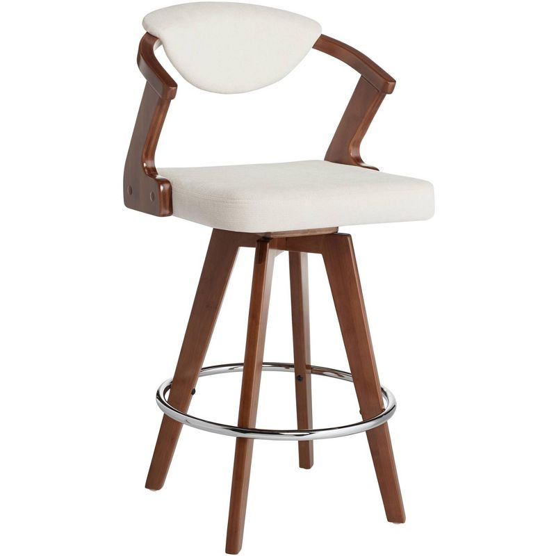 55 Downing Street Walnut Swivel Bar Stool Brown 26 1/2" High Mid Century Ivory Velvet Cushion for Kitchen Counter Height Island Home, 1 of 10