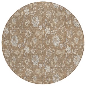 Copper And Beige Floral Washable Indoor Outdoor Area Rug - 1 of 4
