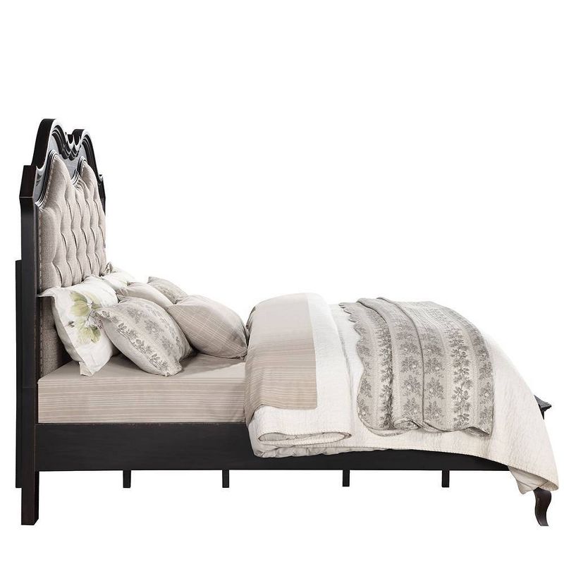 82.5&#34; Eastern King Bed&#34; Chelmsford Beds Beige Fabric Antique Black Finish - Acme Furniture, 4 of 7