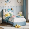 Twin Bed Frame for Kids - Storage Headboard & Drawer Underneath, Noise Free, Upholstered Platform Bed with Wooden Slats Support - 2 of 4