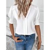 BLUEMING Womens T-Shirts Short Puff Sleeve Casual Blouses V Neck Smocked Cuff Tunic Tops Business Tops - 3 of 4