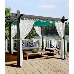 TROPOW  Outdoor Aluminum Pergola, Heavy-Duty Woodgrain Patio Pergola with Retractable Canopy Sun Shade & Side Mesh Curtain, Metal Gazebo - 1 of 4