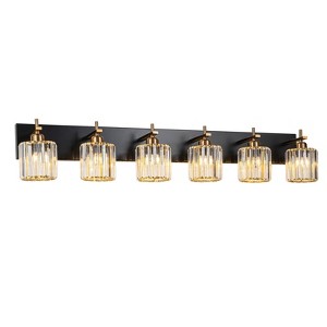 LLHZSY Modern Dimmable Bathroom Vanity Light Crystal Glass Wall Sconce - 6 Light - Black & Gold - 1 of 4