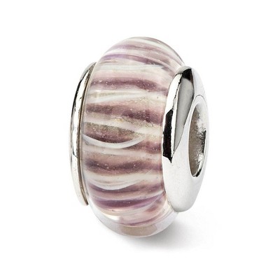 Black Bow Jewelry Rose Striped Glass Sterling Silver Bead Charm