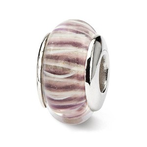 Black Bow Jewelry Rose Striped Glass Sterling Silver Bead Charm - 1 of 3
