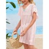 Girls Crochet Beach Cover Up Lightweight U Neck Kids Swimwear Above Knee Beach Cover Up for Girls Beachwear Tops - 4 of 4