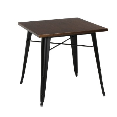 30" Modern Square Dining Table Wooden Tabletop with Galvanized Steel Body Black/Walnut - OFM