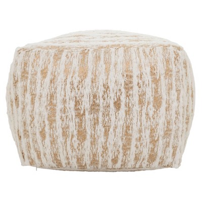 Gold Foil Print Faux Fur Pouf, 24" x 24" x 16"